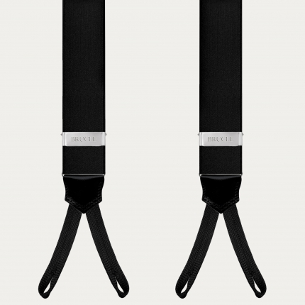 Elegante schwarze Hosenträger aus Satin mit Knopflöchern