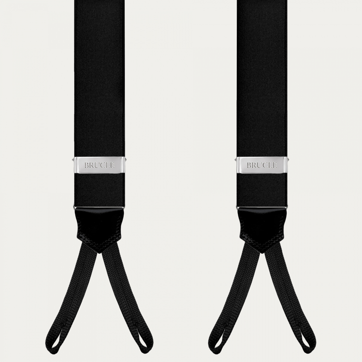 Elegant black satin suspenders with buttonholes