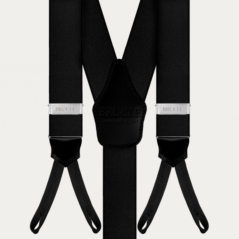 Elegant black satin suspenders with buttonholes
