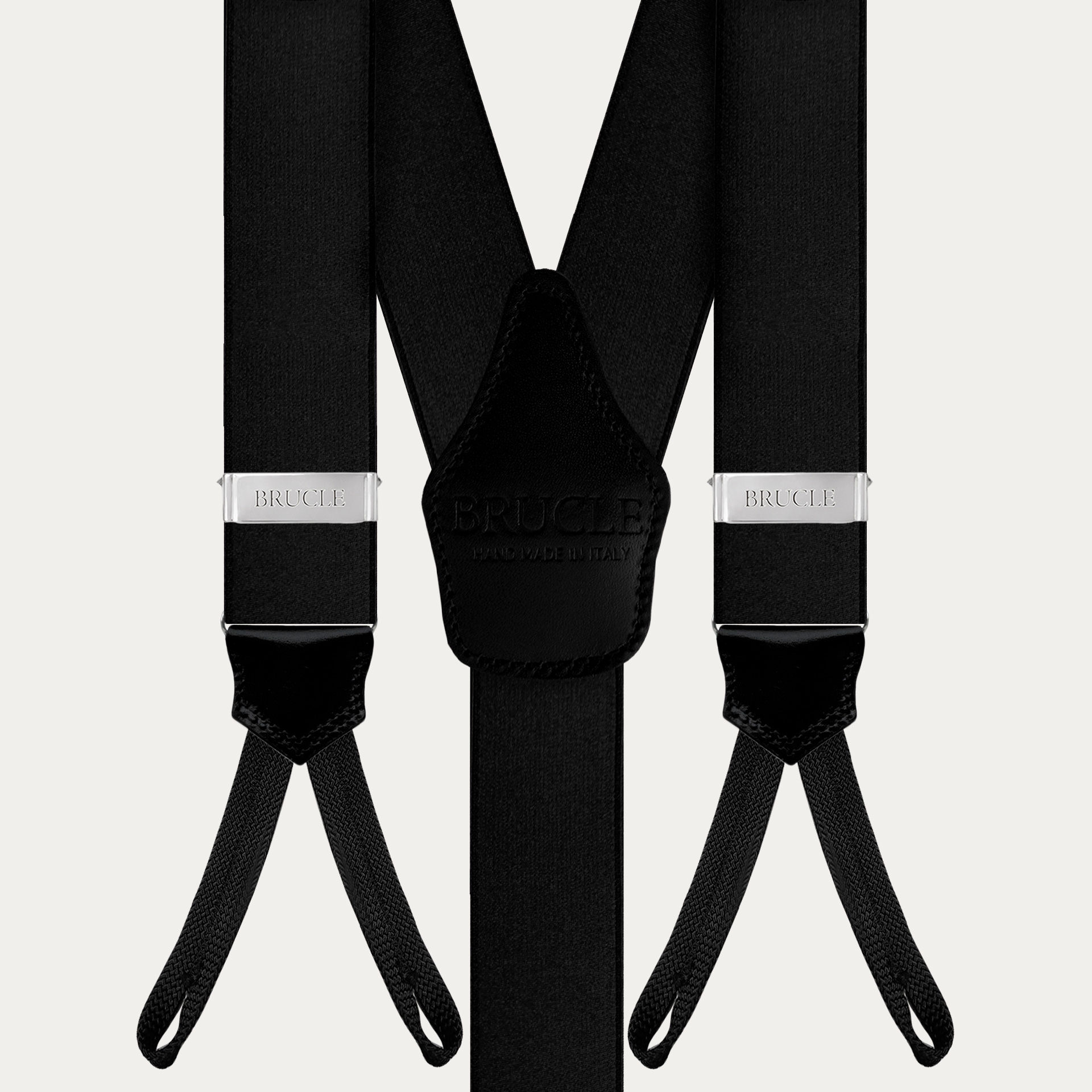 Elegant black satin suspenders with buttonholes