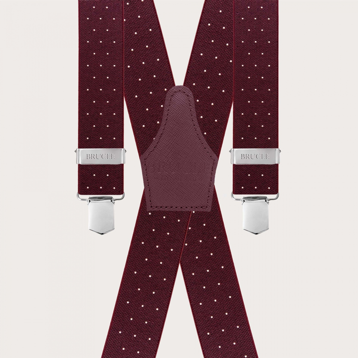 Bretelle larghe bordeaux a pois a X