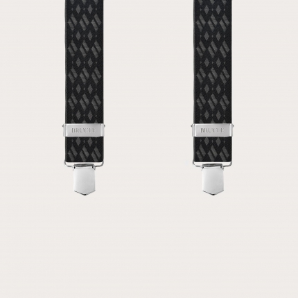 Breite X-förmige Hosenträger mit schwarz-grauem Rautenmuster