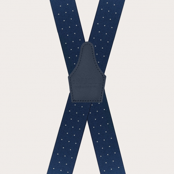 X-back blue polka dot unisex suspenders with clips only