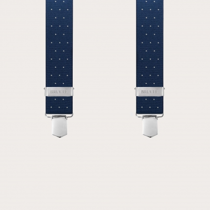 X-back blue polka dot unisex suspenders with clips only