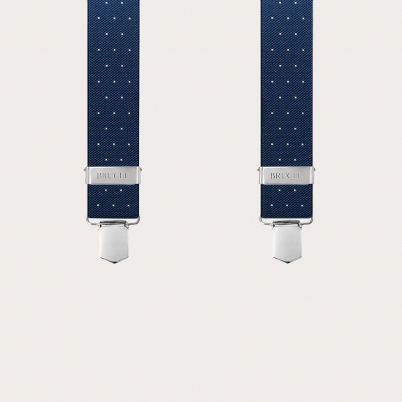 X-back blue polka dot unisex suspenders with clips only