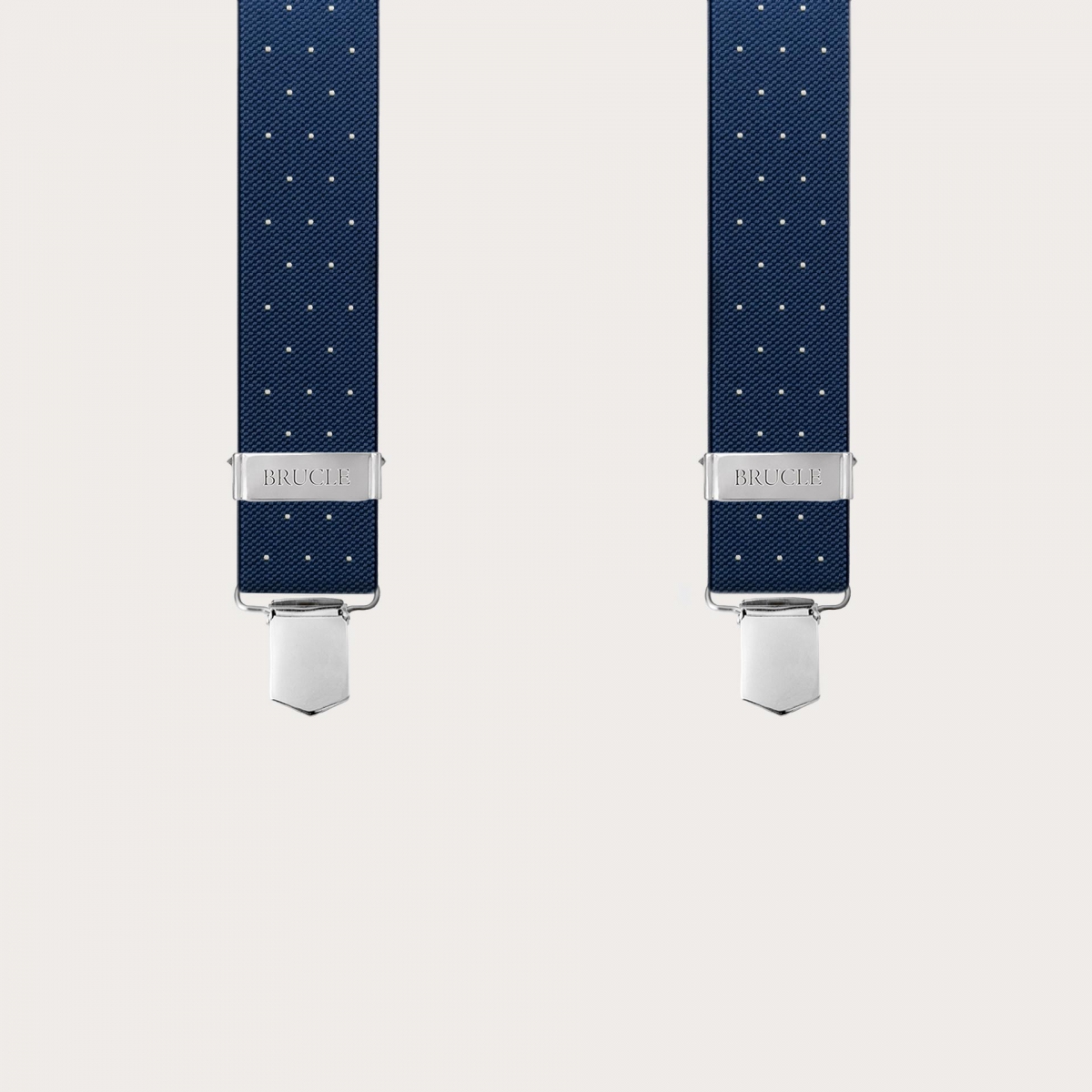 X-back blue polka dot unisex suspenders with clips only