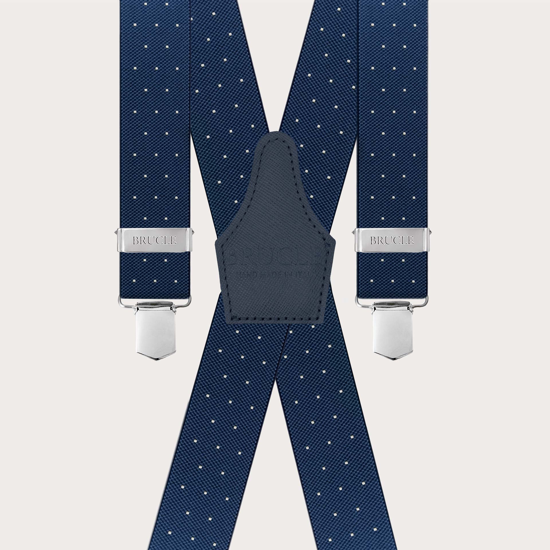 X-back blue polka dot unisex suspenders with clips only