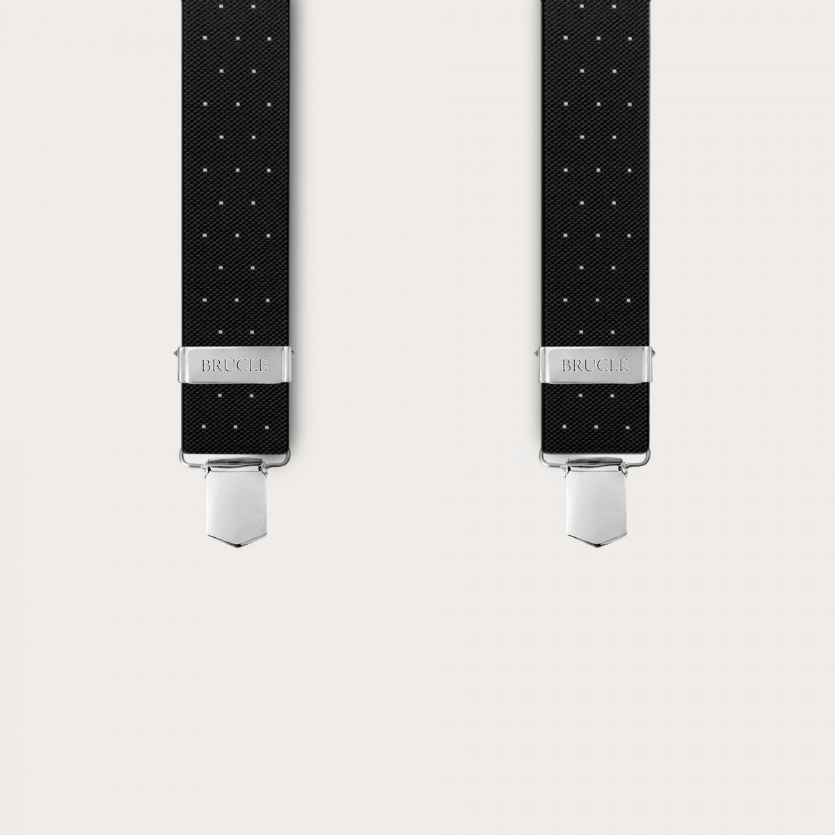 Black X-shaped suspenders with polka dots, unisex, elastic, with clips