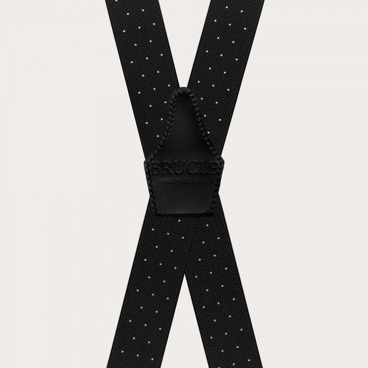 Black X-shaped suspenders with polka dots, unisex, elastic, with clips