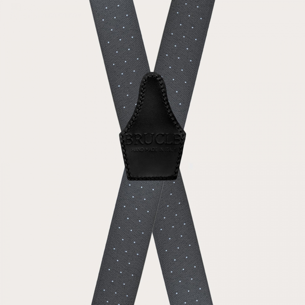 Grey polka dot elastic suspenders with 4 clips