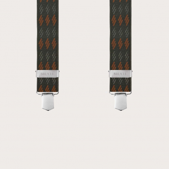 X-shaped suspenders with green and orange stripes