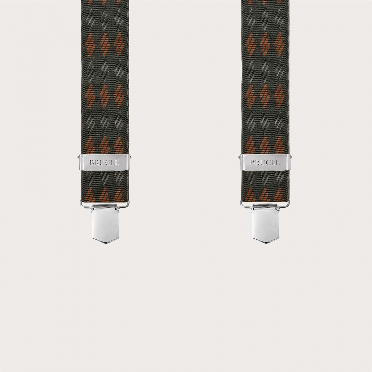 X-shaped suspenders with green and orange stripes