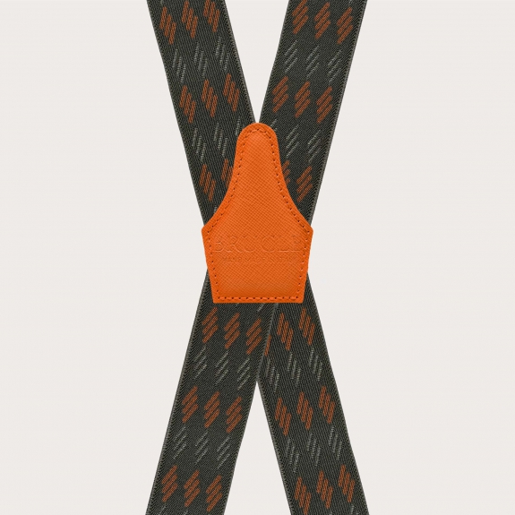 X-shaped suspenders with green and orange stripes