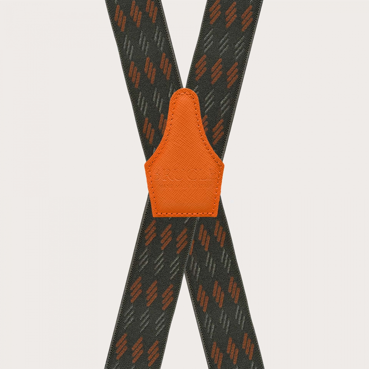 X-shaped suspenders with green and orange stripes