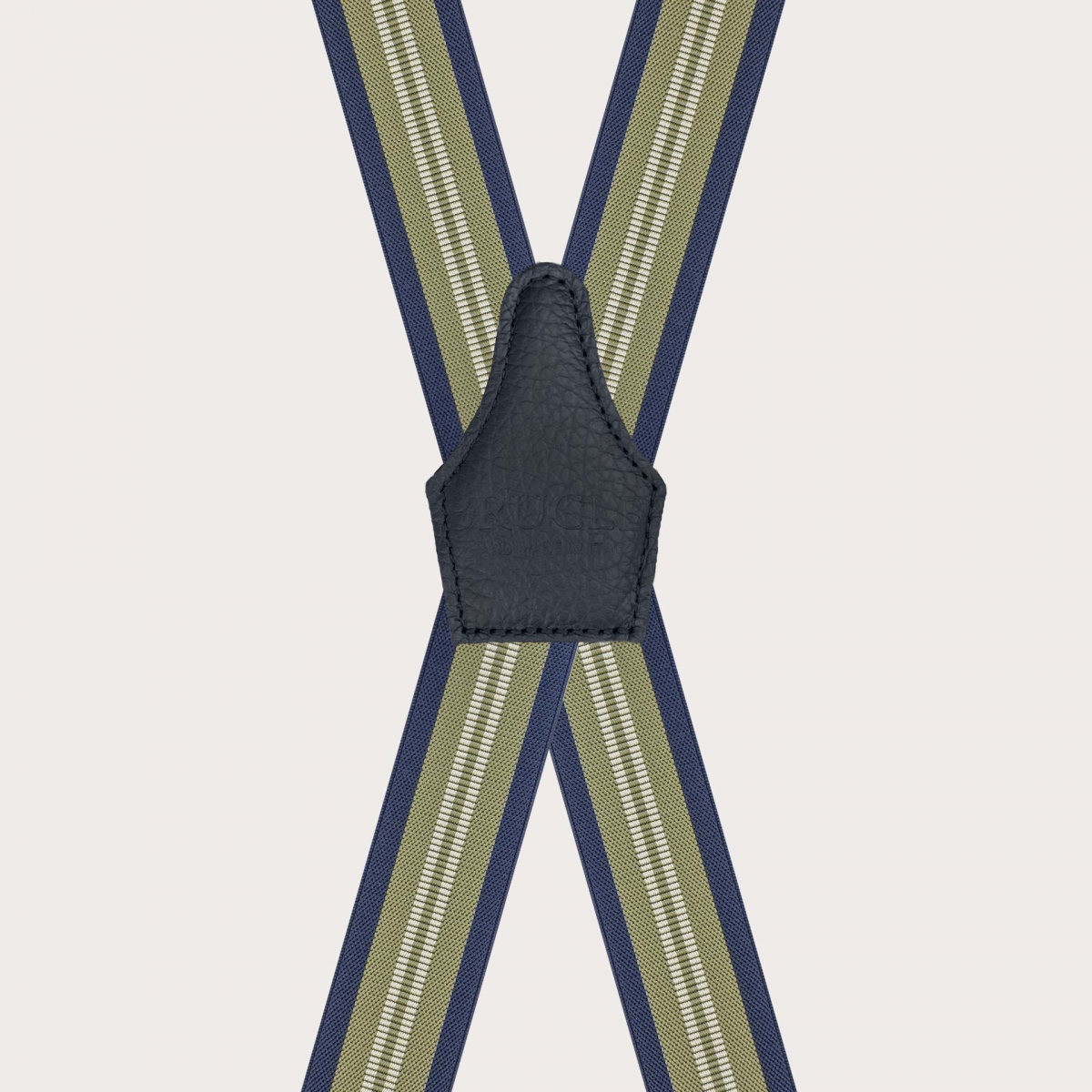 Elastic X-shaped suspenders with green and blue stripes