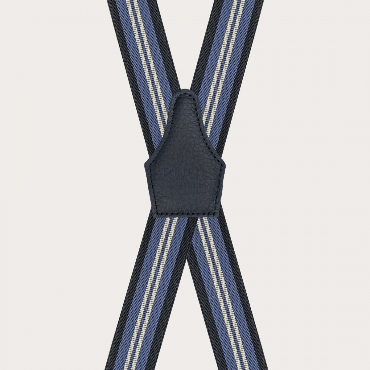 Suspenders in X shape with blue and light blue stripes, clip-on only