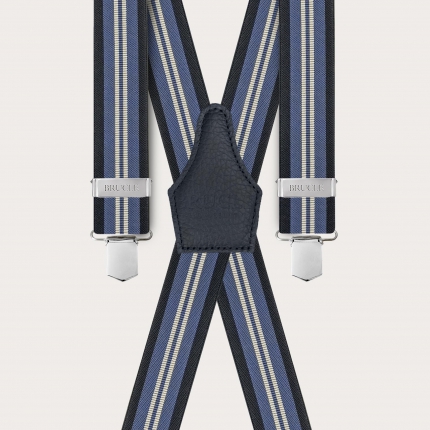 Hosenträger in X-Form mit blauen und hellblauen Streifen, nur mit Clips
