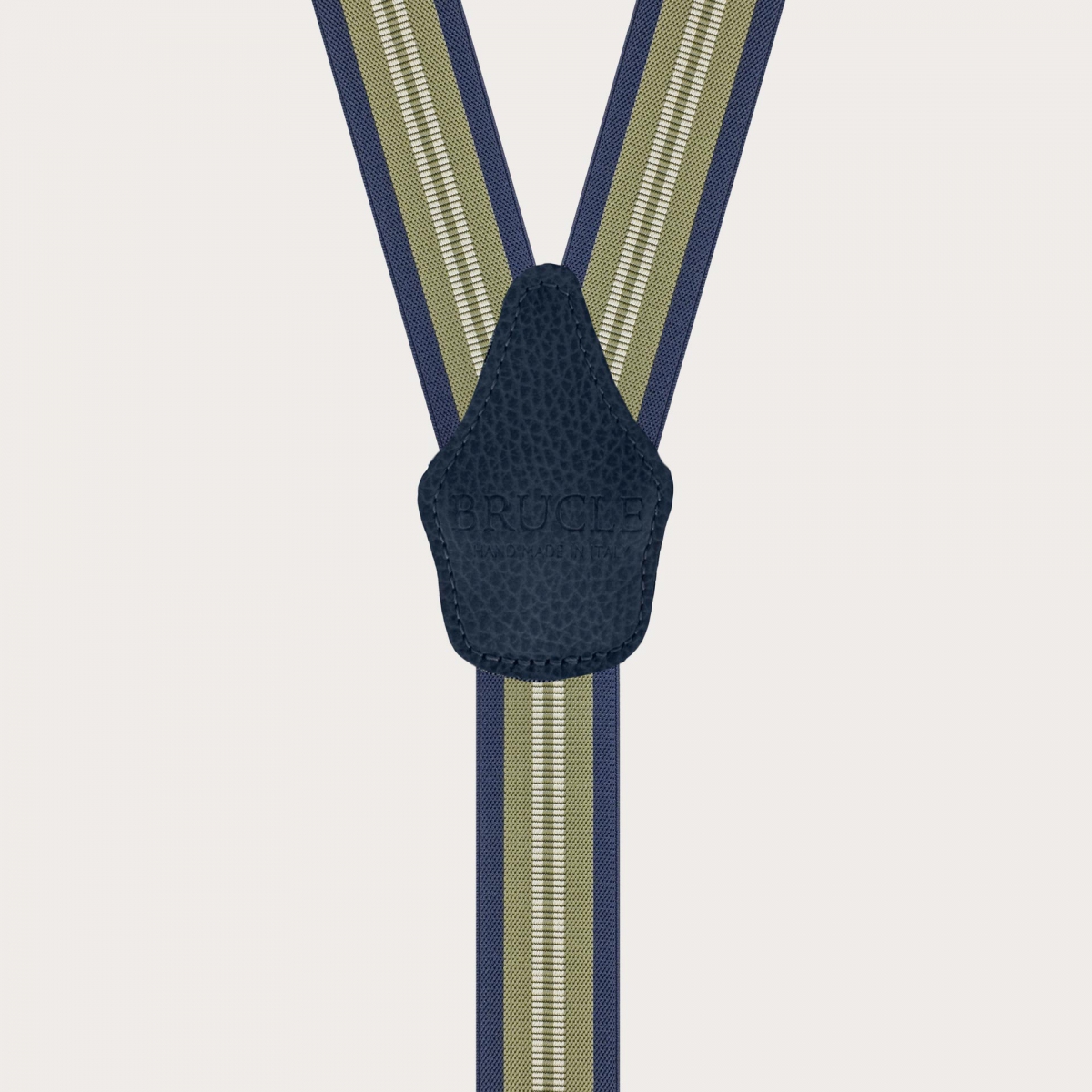 Vertical green and blue striped suspenders for buttons or clips