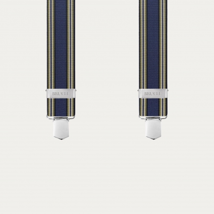 Elastic X-shaped suspenders with blue stripes, hand-colored