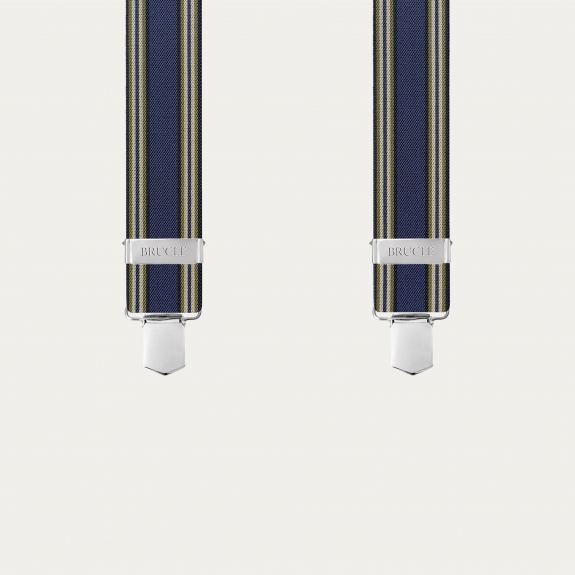 Elastic X-shaped suspenders with blue stripes, hand-colored