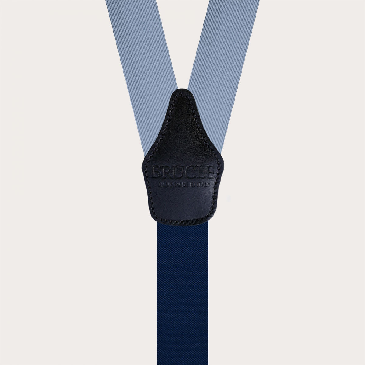 Refined light blue silk suspenders for buttons or clips