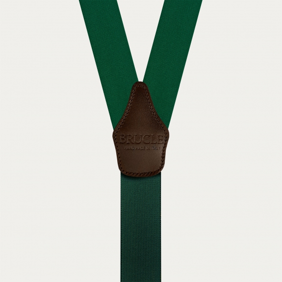 Green silk men's suspenders with brown leather