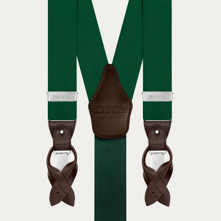 Green silk men's suspenders with brown leather