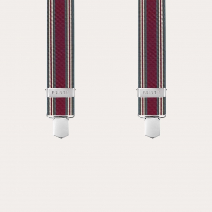 Burgundy suspenders with vertical stripes and clips