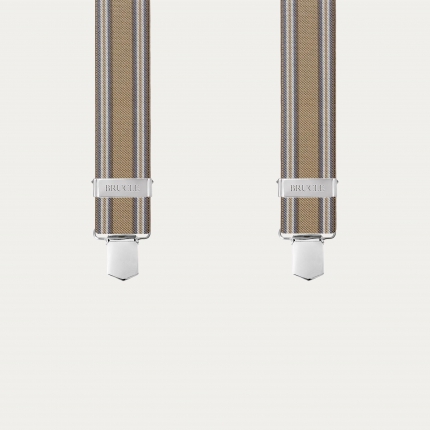 Beige striped suspenders with clips only and hand-colored leather