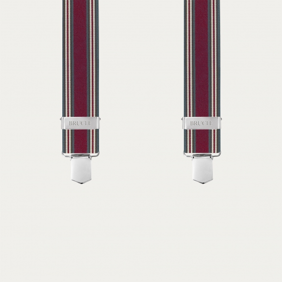 Burgundy striped suspenders with 4 bars, clips only