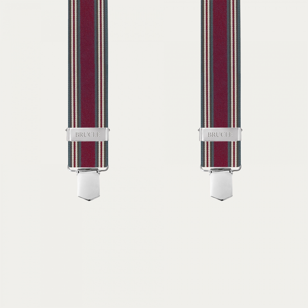 Burgundy striped suspenders with 4 bars, clips only