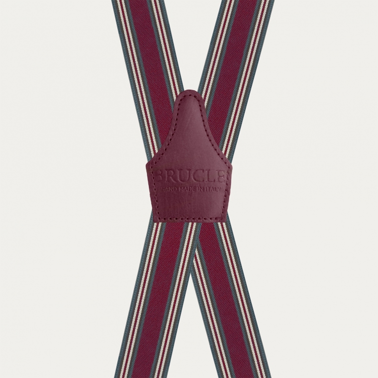 Burgundy striped suspenders with 4 bars, clips only