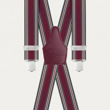 Burgundy striped suspenders with 4 bars, clips only