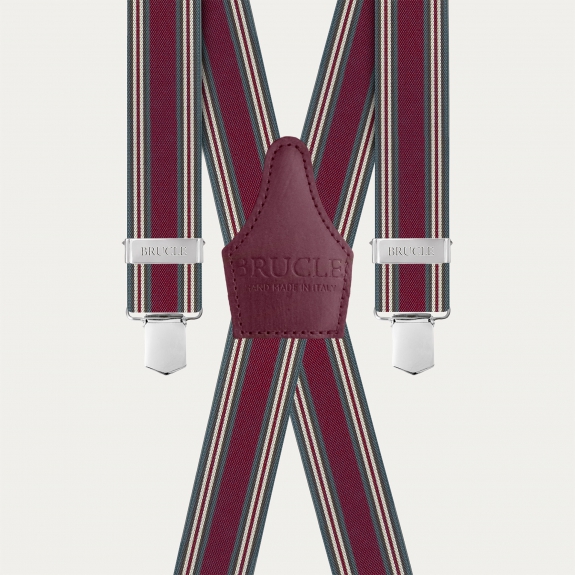 Burgundy striped suspenders with 4 bars, clips only