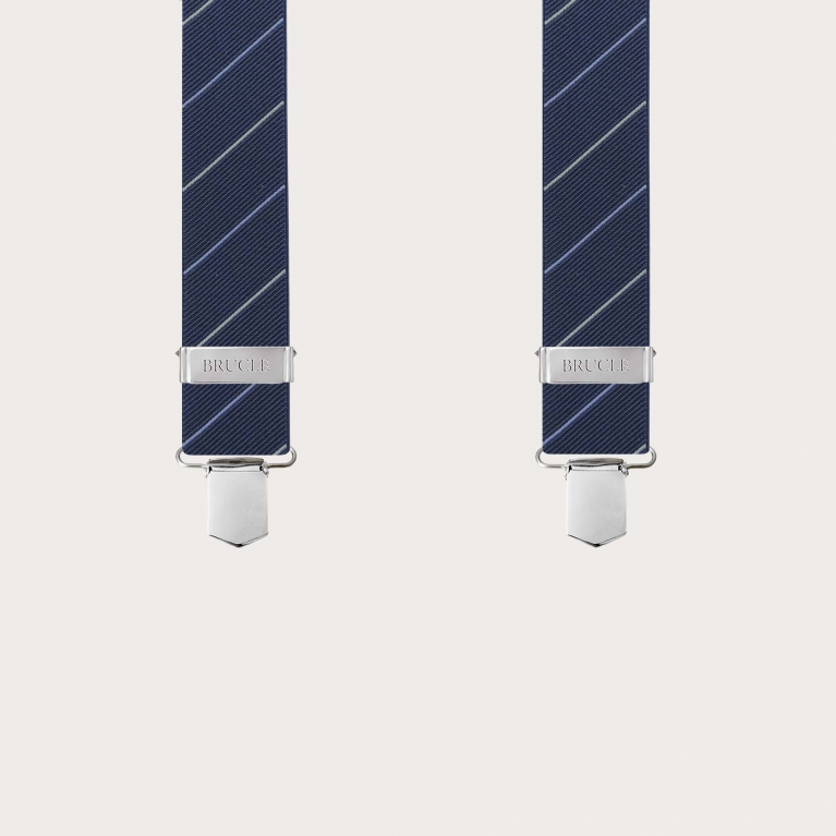 Elegant regimental blue suspenders with diagonal stripes