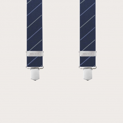 Elegant regimental blue suspenders with diagonal stripes
