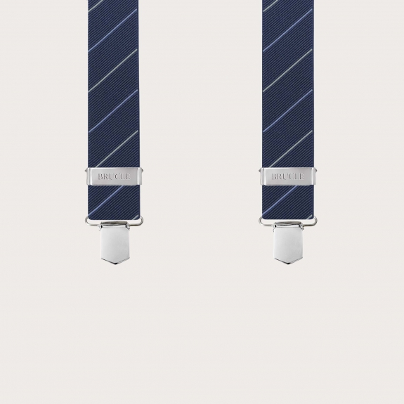 Elegant regimental blue suspenders with diagonal stripes