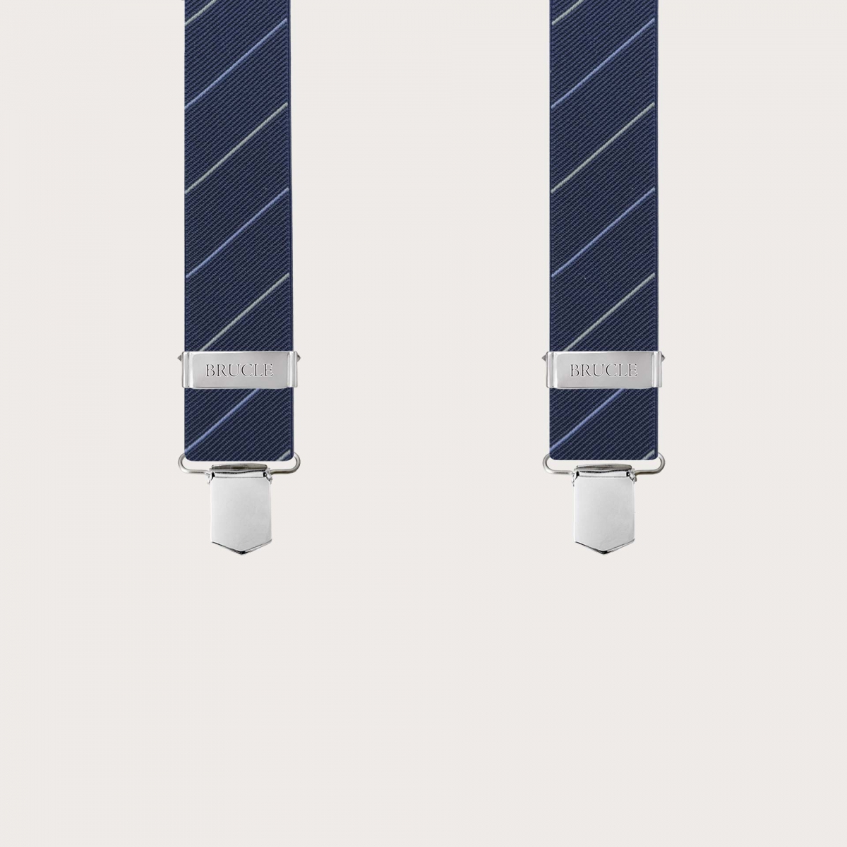 Elegant regimental blue suspenders with diagonal stripes