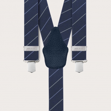 Elegant regimental blue suspenders with diagonal stripes