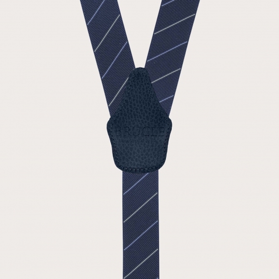 Elegant regimental blue suspenders with diagonal stripes