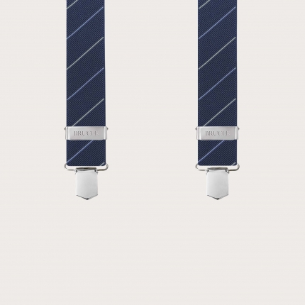 Blue regimental suspenders with diagonal X-stripes