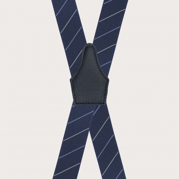 Blue regimental suspenders with diagonal X-stripes