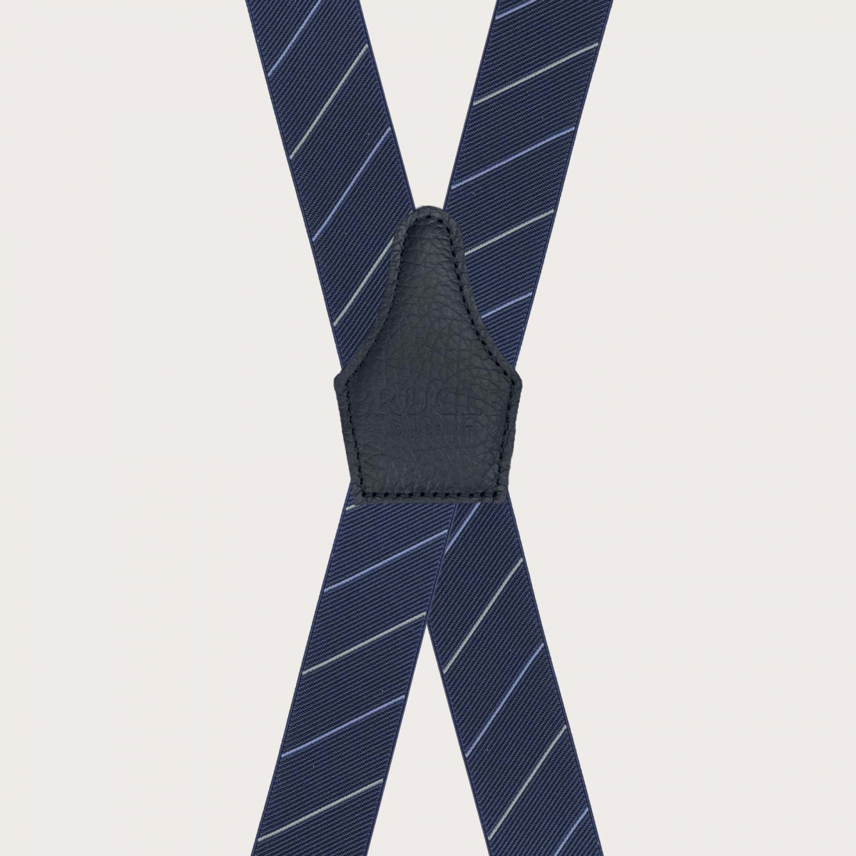 Blue regimental suspenders with diagonal X-stripes