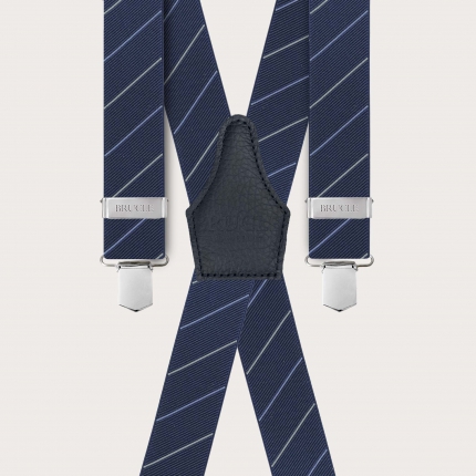 Blue regimental suspenders with diagonal X-stripes