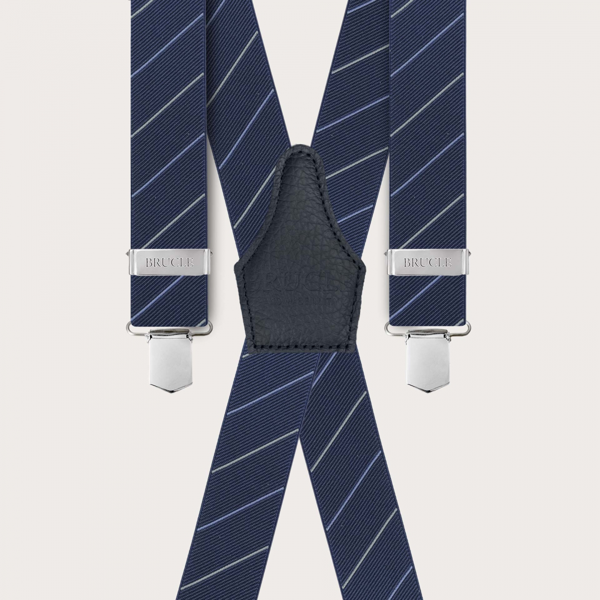 Blue regimental suspenders with diagonal X-stripes