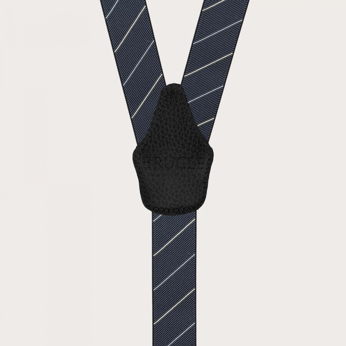 Elegant black regimental suspenders with oblique stripes, clip fastening only.