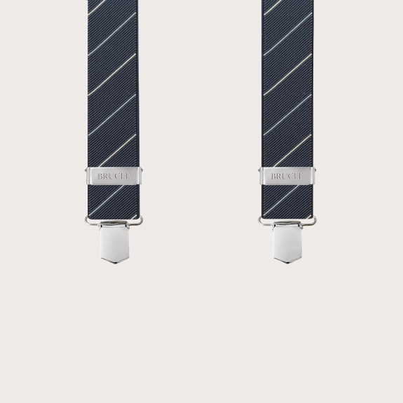 Elegant black regimental suspenders with oblique stripes, clip fastening only.