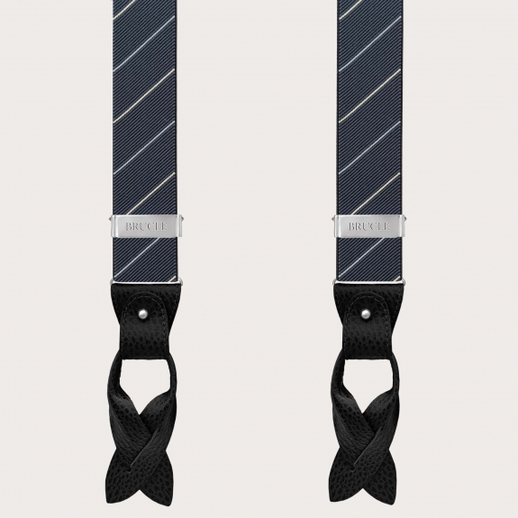 Elegant men's black regimental striped suspenders