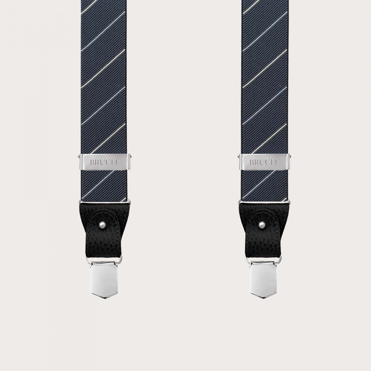 Elegant men's black regimental striped suspenders