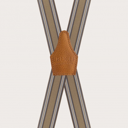 Striped beige suspenders with clip fastening and 4 braces